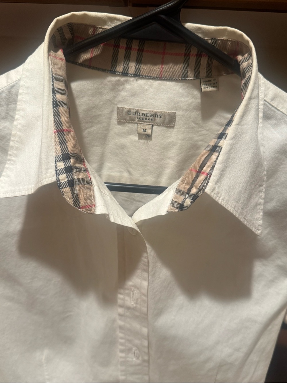 Burberry White Dress Shirt with Signature Check Trim - Picture 2 of 3